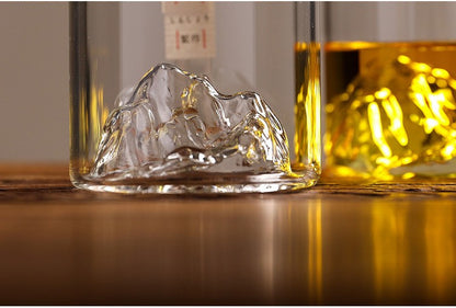 Conjunto de Copos de Uísque de Montanha Glacial 3D Japonesa - Copos Baixos & para Pedras com Caixa de Presente de Madeira para Uísque, Vodka, Vinho
