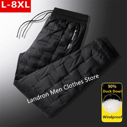 Calças Masculinas de Pena de Pato para Exterior, Acolchoadas, Inverno, 8GG, 7GG, 6GG, Jogger, Quente, Impermeável, Térmica, Tamanhos Grandes, Roupas Resistentes ao Frio