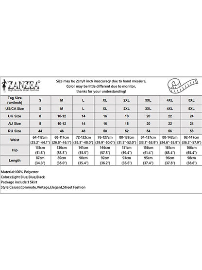 ZANZEA Plus Size Women Skirts Denin-Like Striped Patchwork Lace Trim Detail Lace-Up Elastic Waist A-Line Midi Skirt Casual Chic