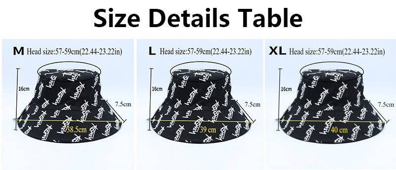 Big Head Letter Bucket Hat for Men Women XL Large Hip Hop Cap Fisherman Hat Summer Sun Hat Plus Size Panama