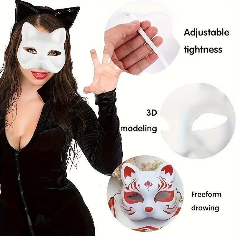 1-10pcs Japanese Mask Paper Blank Mask Halloween Cosplay Cat DIY Paintable Half Face Mask Animal Costume Party Decor Craft Prop