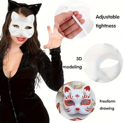 1-10pcs Japanese Mask Paper Blank Mask Halloween Cosplay Cat DIY Paintable Half Face Mask Animal Costume Party Decor Craft Prop