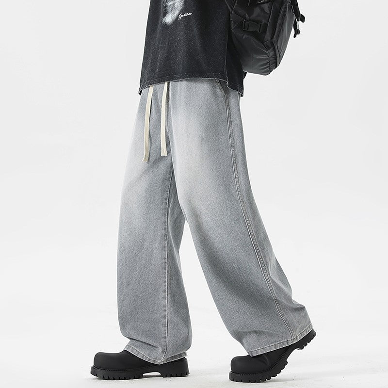 Calça Jeans Masculina Americana Solta Perna Larga Reta Casual Street Hip-hop Folgada Jeans Preto Cinza Azul Streetwear Masculino