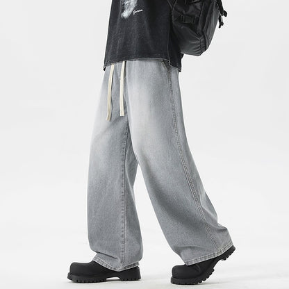 Calça Jeans Masculina Americana Solta Perna Larga Reta Casual Street Hip-hop Folgada Jeans Preto Cinza Azul Streetwear Masculino