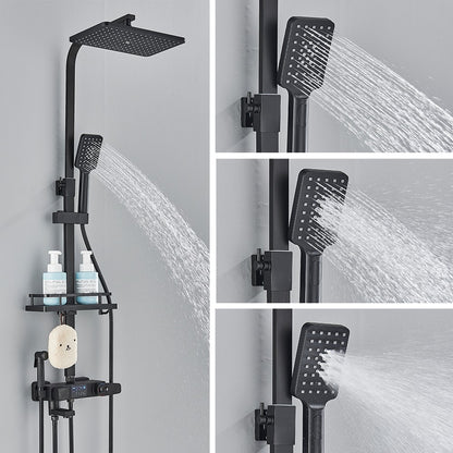 Black Digital Display Thermostatic Shower Faucet Bathroom Thermostatic 4 ways Rainfall Shower Mixer Tap,Shelf and Bidet Faucets