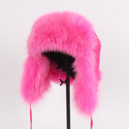 2025 Novo Chapéu Feminino Ushanka Russo de Pele de Raposa Natural Inverno Grosso Quente Orelhas Moda Chapéu Bomber Senhora Gorro Genuíno de Pele de Raposa Real