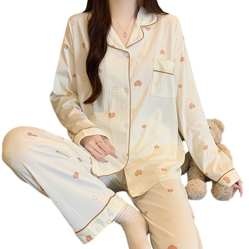 Women's Pajamas Set Bow Print Sleepwear Button Down Tops Long Pajama 2 Piece Suit Pyjama Femme Nightwear Loungewear for Winter