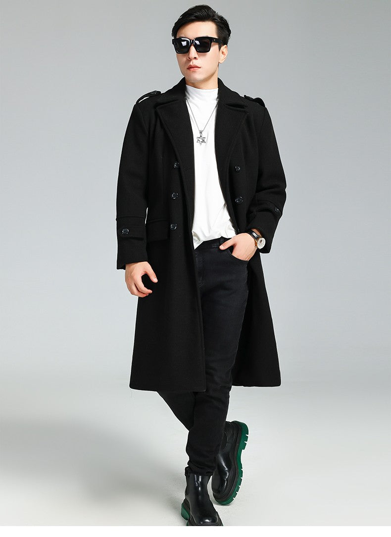 Nerazzurri Autumn Winter Long Elegant Luxury Chic Navy Blue Warm Woolen Coat for Men Double Breasted Wool & blends Overcoat 2023