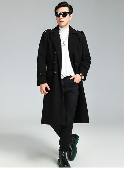 Nerazzurri Autumn Winter Long Elegant Luxury Chic Navy Blue Warm Woolen Coat for Men Double Breasted Wool & blends Overcoat 2023