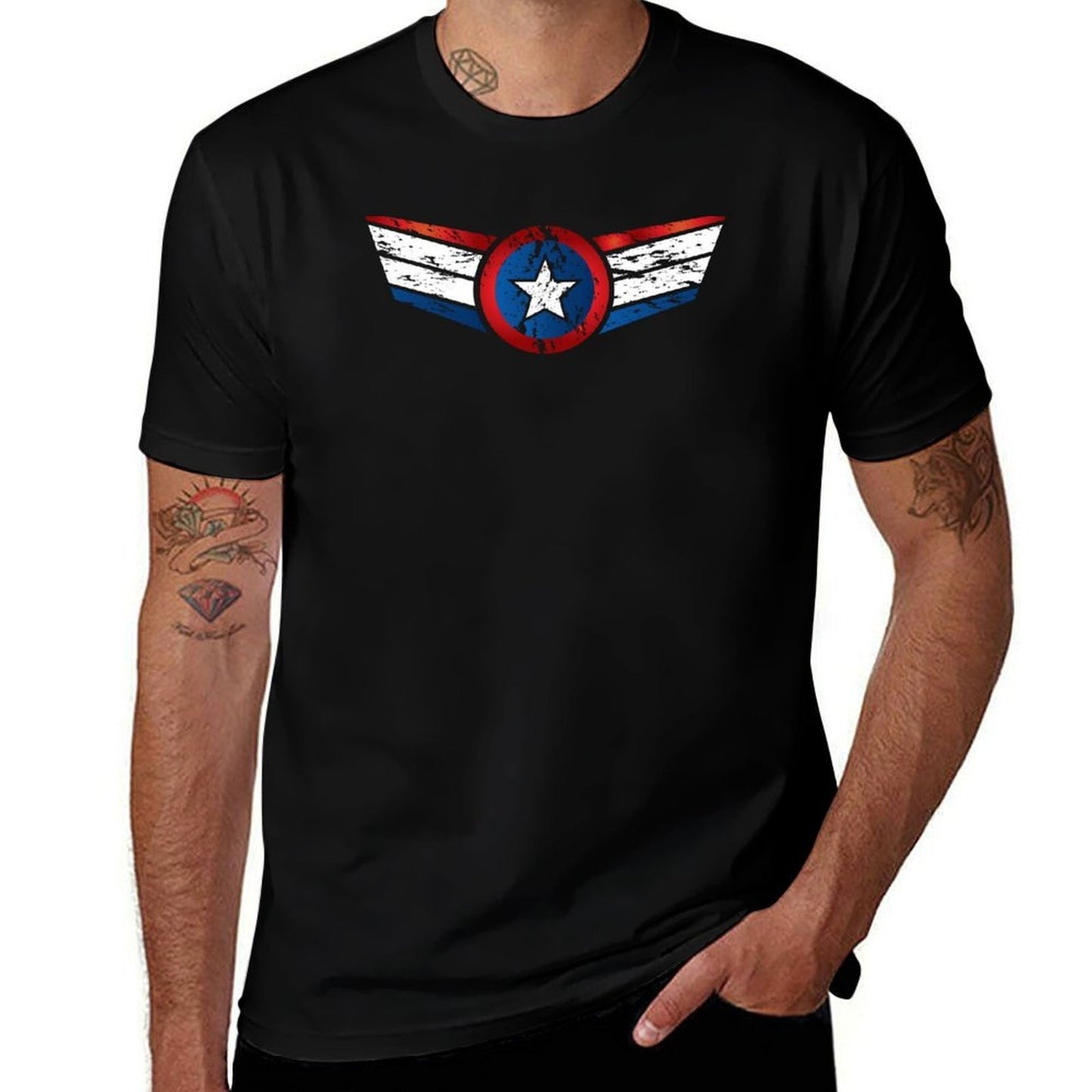 Red, White & Blue Stars & Stripes Grunge, Distressed T-Shirt t shirt man plain t shirt man cotton T-Shirt