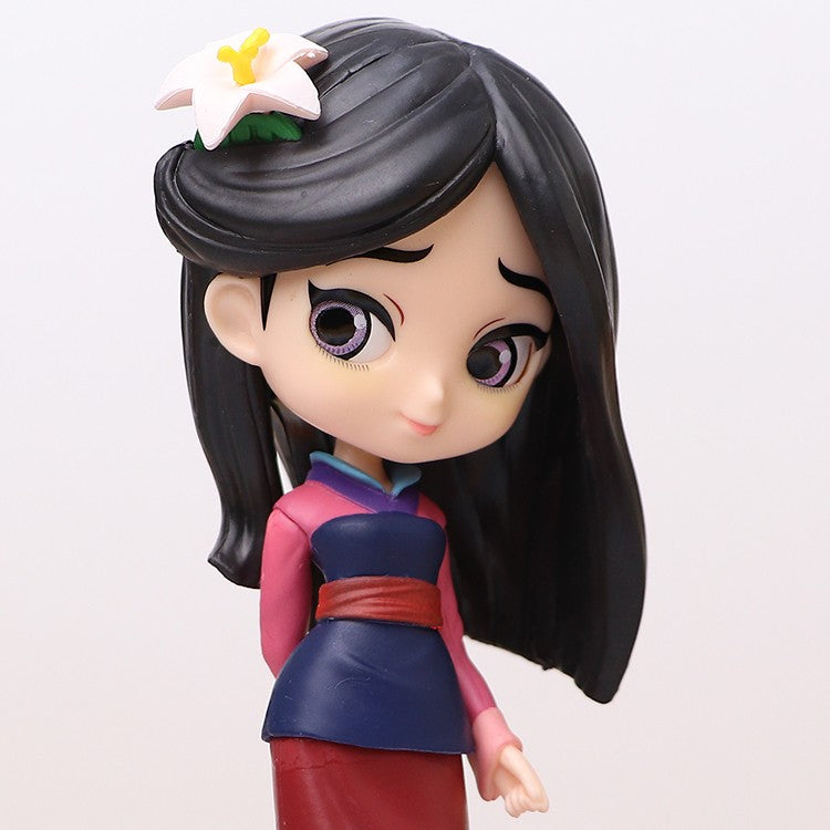Miniso 14cm Princesas Q Posket Bonecas Elsa Anna Mulan Tinker Bell Elsa Aladdin kawaii Brinquedo para Bolo Decoração Modelo menina presente