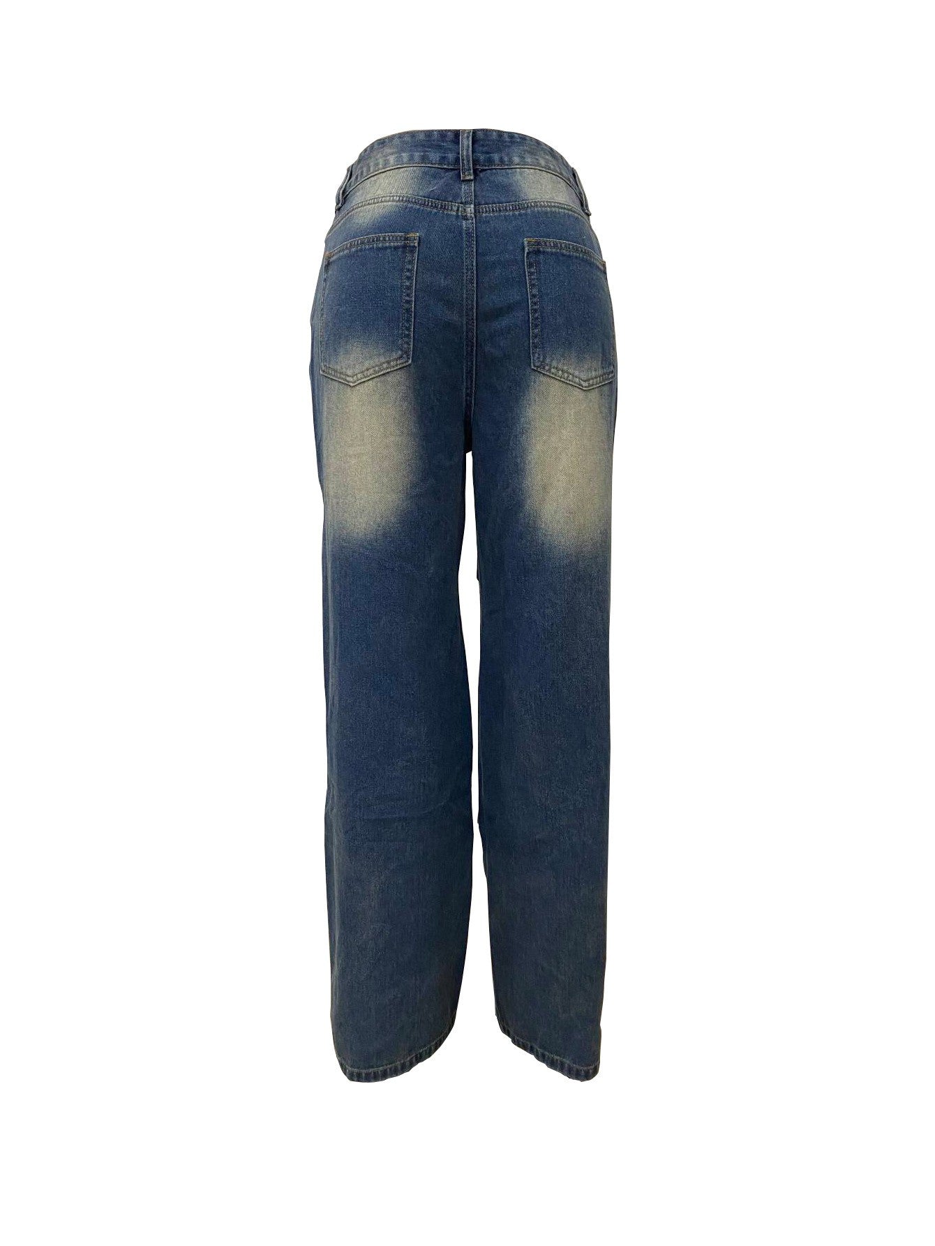 2025 New European and American Women's Clothing Fashion Street Trend Hollow Nail Buckle Old Straight Loose Denim Trousers