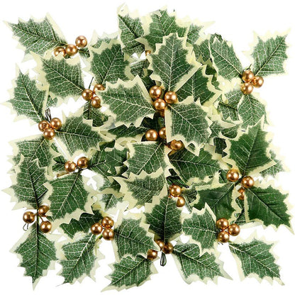 50/10Pcs Artificial Holly Berries With Green Leaves DIY Christmas Wreath Wedding Flower Gifts Xmas New Year Festival Decorations