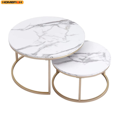 2Pcs Coffee Table Round 2 in 1 End Side Table Desk Nordic Marble Glass Home Sofa Tables Living Room Luxury Side Tables 60CM