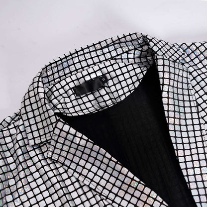 Men's New Cool Performance Set, Sequin Gold Stamping Business Casual Two-piece, One-row Two-button Slim-fit Blazer + Trousers