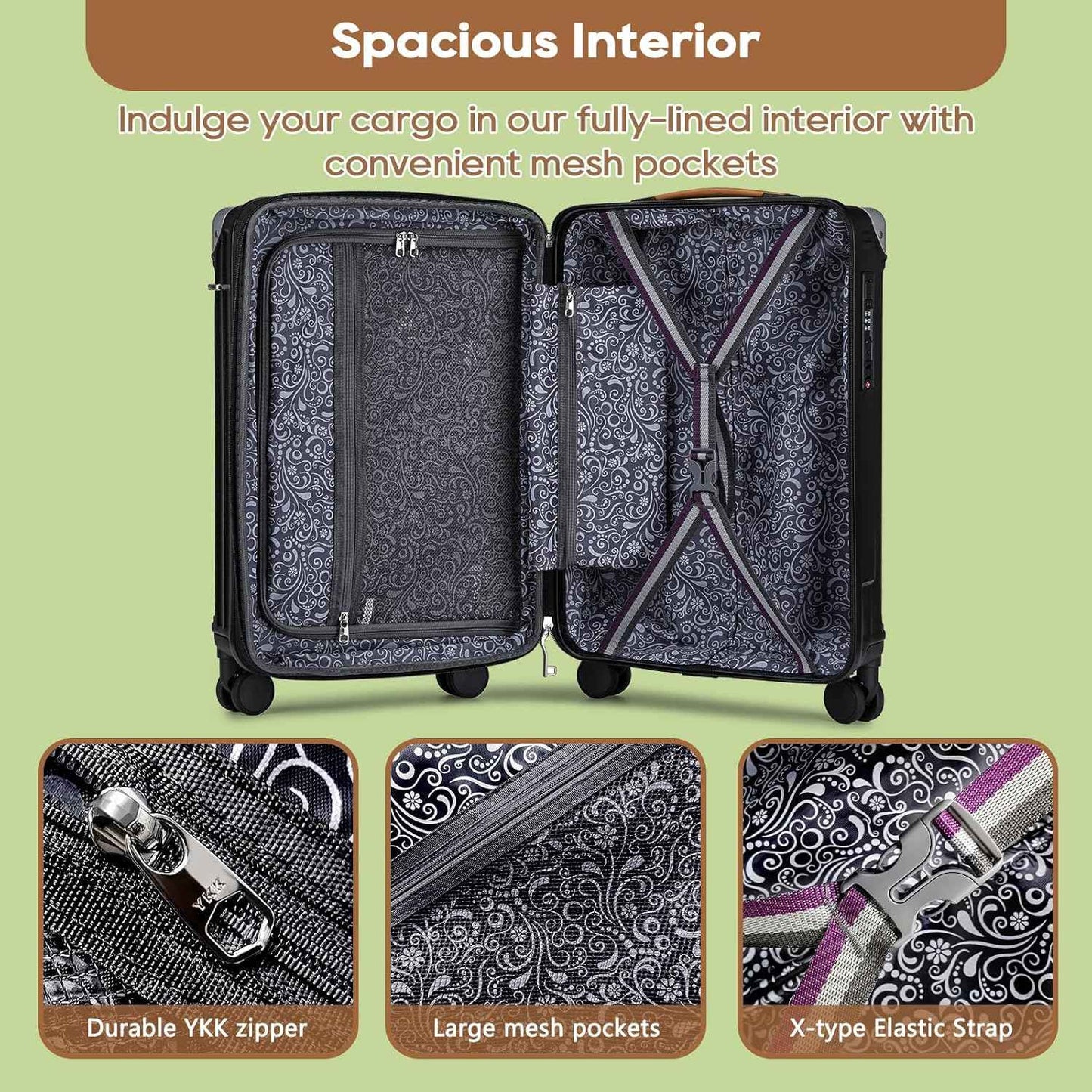 Conjunto de malas Joyway 3/5 peças pretas, malas expansíveis de 20/24 polegadas, porta-copos, trava TSA, rodas antiderrapantes, leves e duráveis