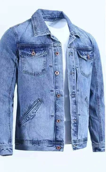 Blue Male Jean Coats Button Pocket Men's Denim Jacket Autumn Cowboy G Winter Oversize Branded Size L Outwear Clothing New in Y2k