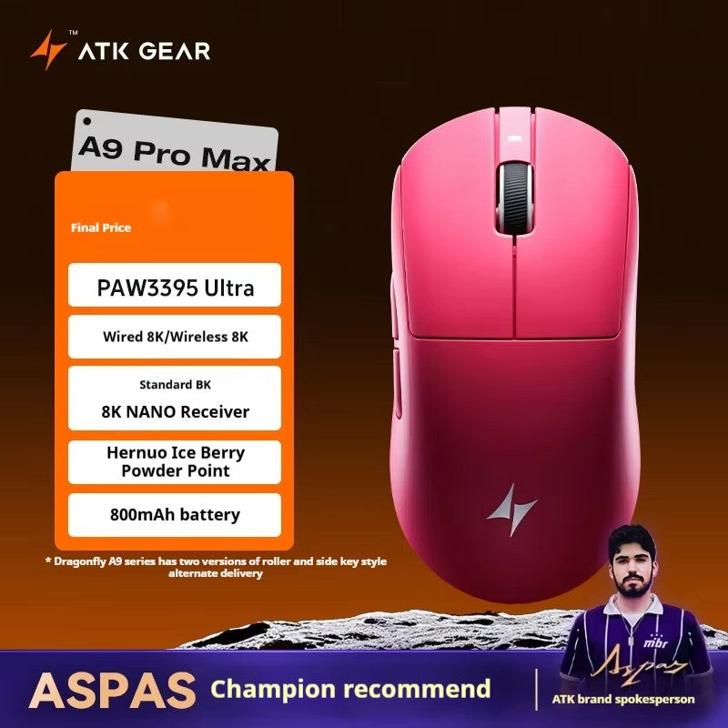Mouse Gamer Sem Fio ATK A9 Ultra A9/A9 SE/A9 Plus/A9 Pro Tri Mode 8K Mouse Gamer 53g Leve Presente E-sports PC Personalizável