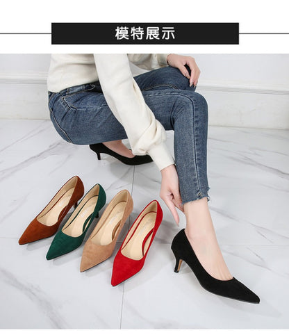 European American Fashionable Pointed High Heels Women With Rhinestone Bows Shallow Mouth Mid-Heeled Single Shoes Silk Satin
