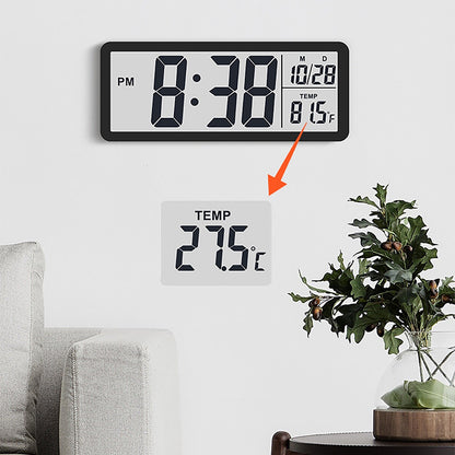 Digital Wall Clock Electronic Wall Mounted LCD Disply Clocks Multifunctional Temperature and Time Week Display Battery Powered