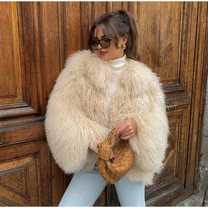Solid Fashion Fake Fur Coat Women Chic Fluffy Warm Long Sleeve Loose Short Jacket Luxury 2025 Winter Lady Daily Street Outerwear