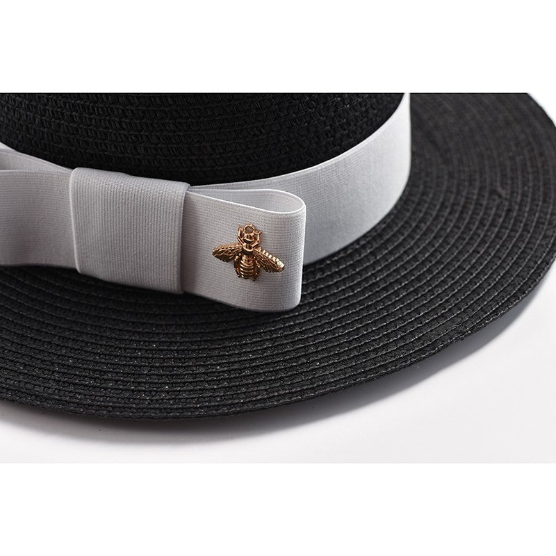 Novos Chapéus de Palha Primavera Verão Femininos de Superfície Ondulada, Topo Reto, Laço, Boné de Vestido, Chapéu de Sol para Viagem e Praia, Gorra