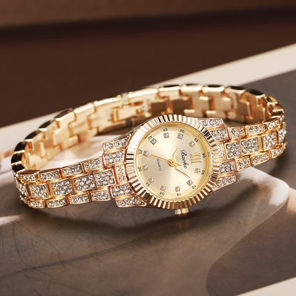 Light Luxury Golden Diamond-encrusted Quartz Watch Set Rose Tree of Life Jewelry Bracelet Daily All-match Gift Box