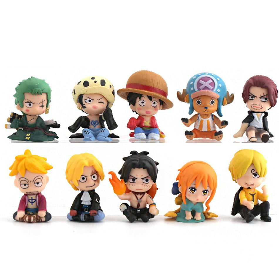 Conjunto com 10 peças Anime One Piece Brinquedos Luffy Roronoa Zoro 4cm Q Versão Action Figura Kawaii Boneca Decoração de Carro Modelo de PVC Presente