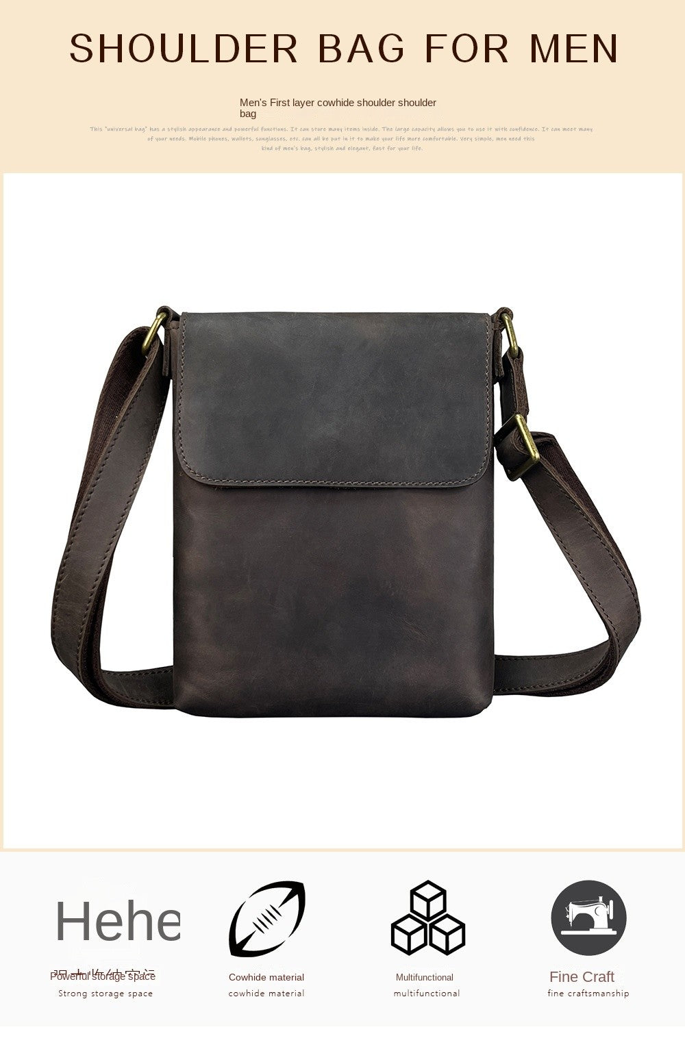 New Men's Cow Leather Crossbody Bag Man Shoulder Bag Casual Male Small Simple Bag For Men