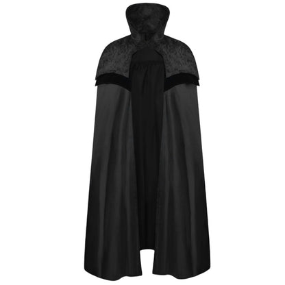 Men's Gothic Long Poncho Vampire Costume Halloween Cosplay Clothing Medieval Steampunk Stand Up Collar Black Wizard Costumes