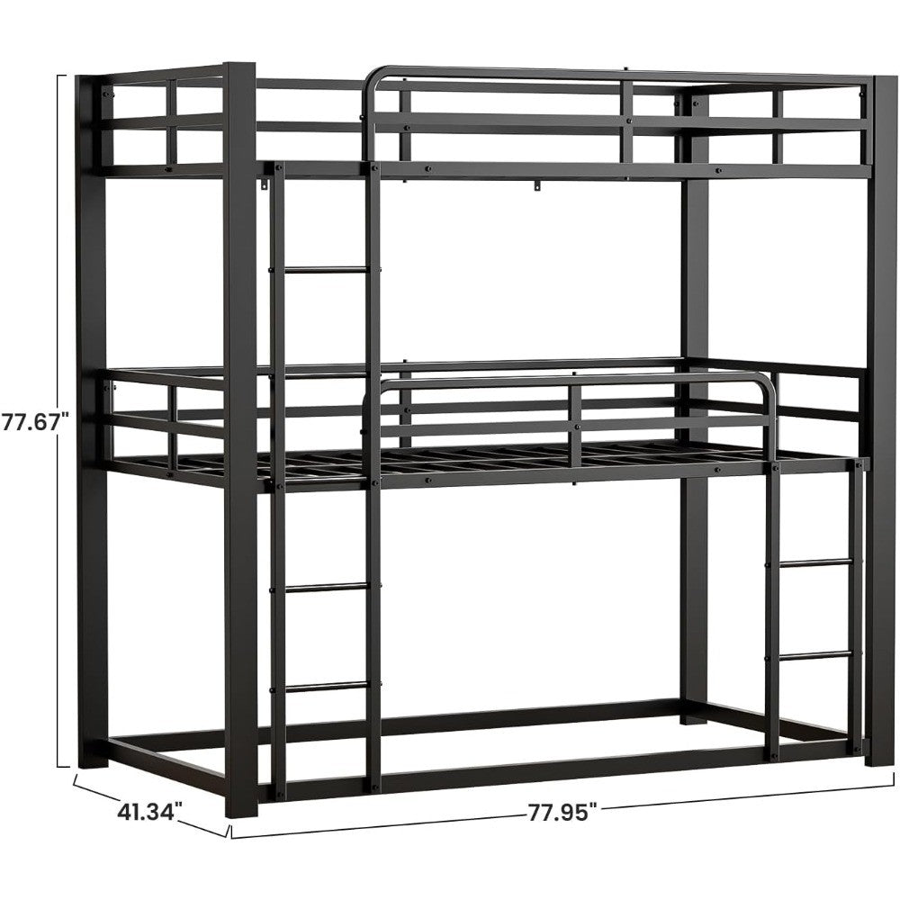 Heavy Duty Triple Bunk Bed Twin-Size Metal Frame with Ladder Family-Friendly for All Ages No Box Spring Needed for Bedroom