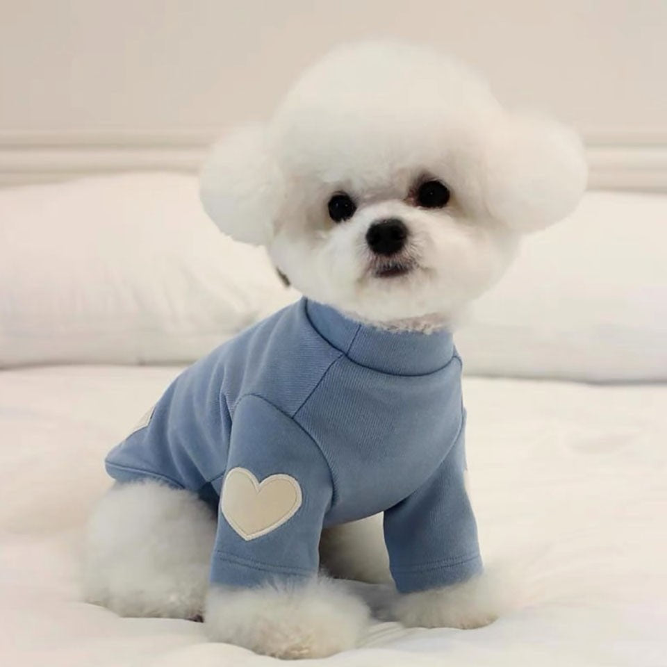 Moletom Bordado Coração Pequeno Cão Roupa Quente para Pet Teddy Camisa de Inverno Yorkshire Regata Macia