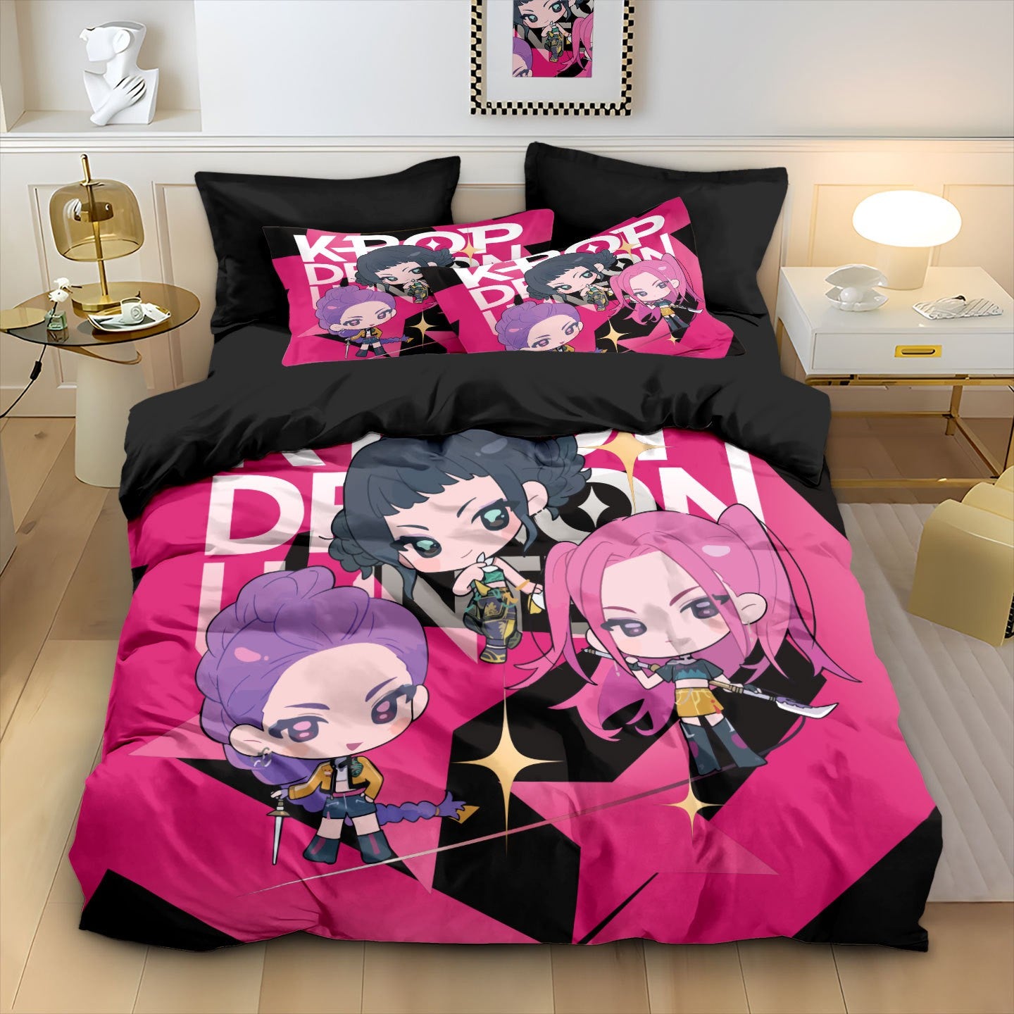 Kpop Demon Hunters Huntrix Bedding Set - Single to King Size, Anime Print Duvet Cover Sets for Adult Bedrooms