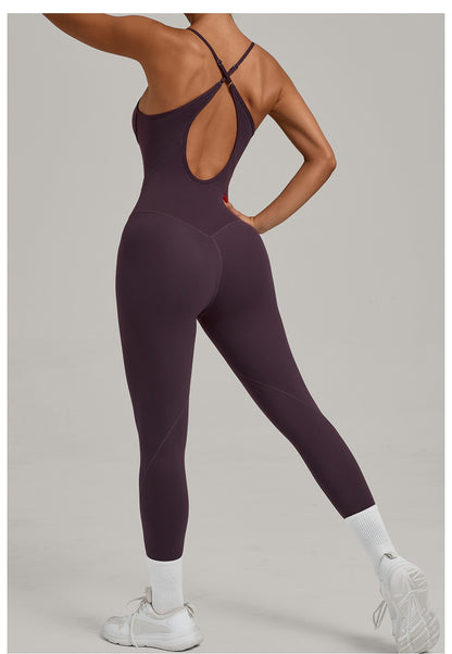 JUREN Fitness Jumpsuit Women Tracksuit Sports Playsuit Running One Piece Yoga Suit Scrunch Backless Set Rompers Gym Clothes