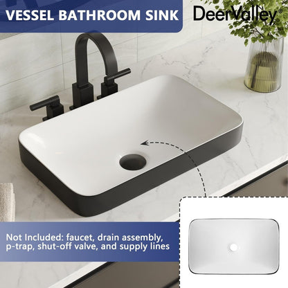 Vessel Sink Rectangle, Black & White Semi Recessed Bathroom Sinks, 18.9x11.61 Modern Rectangular Top Counter Bathroom