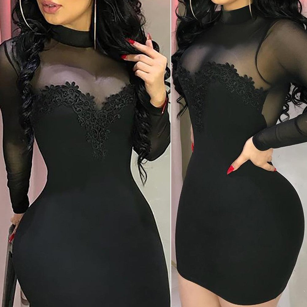 Women Elegant Mini Dress Chiffon Sexy Transparent Strapless Party Bandage Bodycon Mini Dresses Female Black Vestidos Clothes