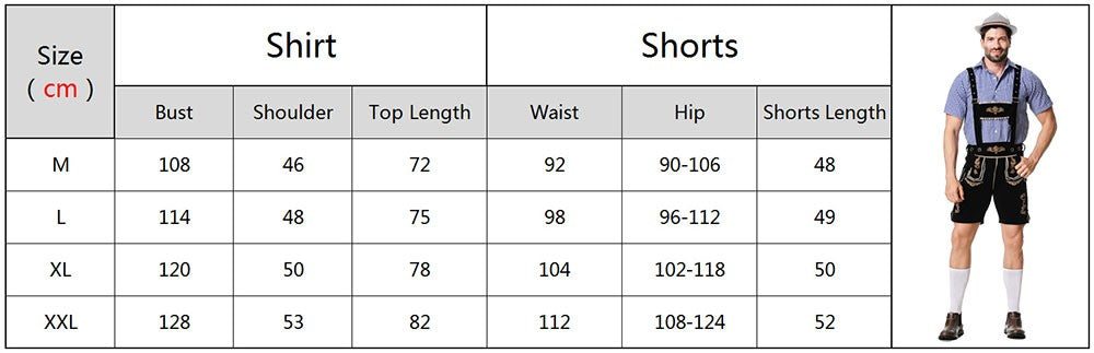 Male Oktoberfest Lederhosen Costume Bavarian Octoberfest German Beer Costume Shirt Suspender Shorts Hat Cosplay Costumes