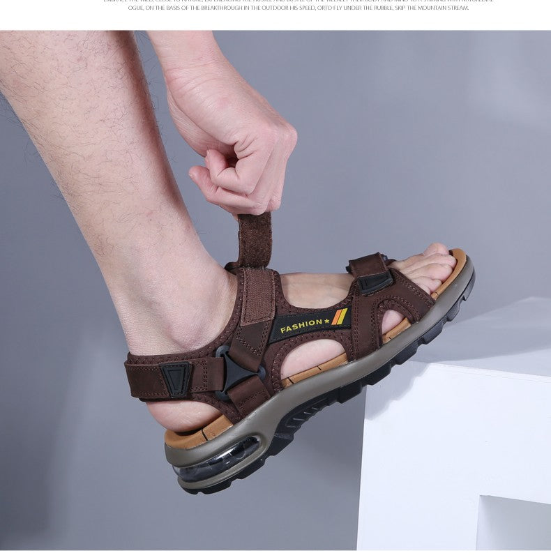 Fashion Men's Sandals Summer Soft Beach Flip Flop Comfortable Genuine Leather Sandals Outdoor Men Roman Sandals Size 46