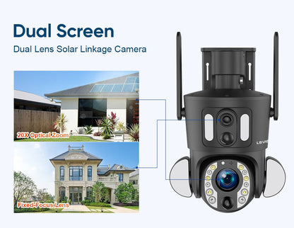 LS VISION 4K 20X Optical Zoom Dual Screen Solar Camera Outdoor 8MP 4G/WiFi PTZ Dual PIR Detection Auto Tracking Security Cameras