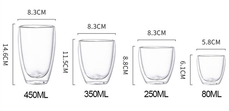 Copo de Vidro de Parede Dupla Resistente ao Calor 80-650ml Copos Transparentes para Cerveja Leite Café Água Atacado Conjunto de Canecas de Vidro para Beber Presente