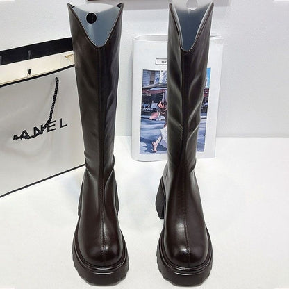 Real Soft Leather Boots 2025 Autumn And Winter New Knight Boots Height Increasing And Slimming Boots Thick Soled High Boots Long