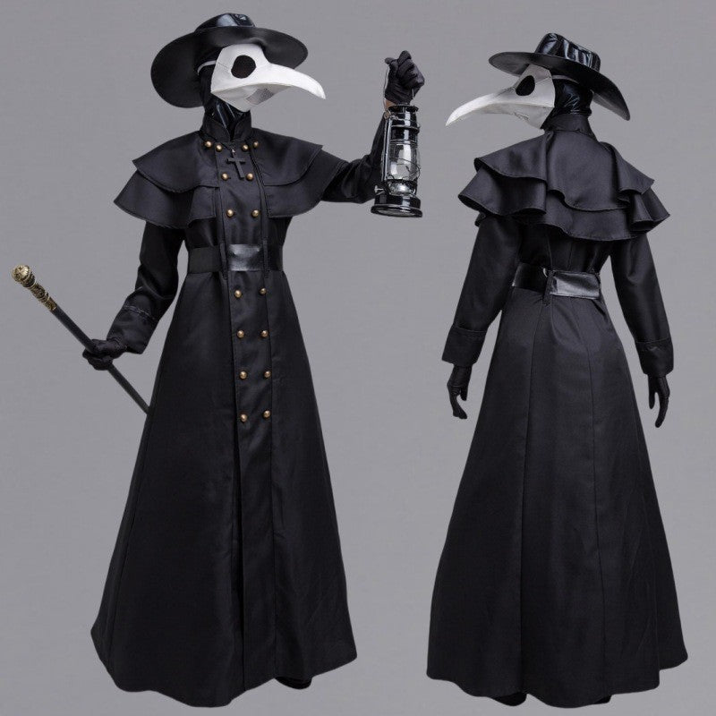 Plague Doctor Bird Cosplay Costume Medieval Hooded Robe Horrord Monk Steampunk Cloak Halloween Carnival Adult Kids Lantern Stick