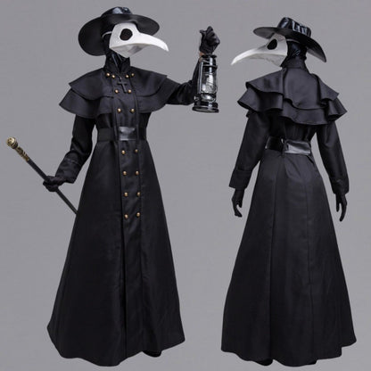 Plague Doctor Bird Cosplay Costume Medieval Hooded Robe Horrord Monk Steampunk Cloak Halloween Carnival Adult Kids Lantern Stick