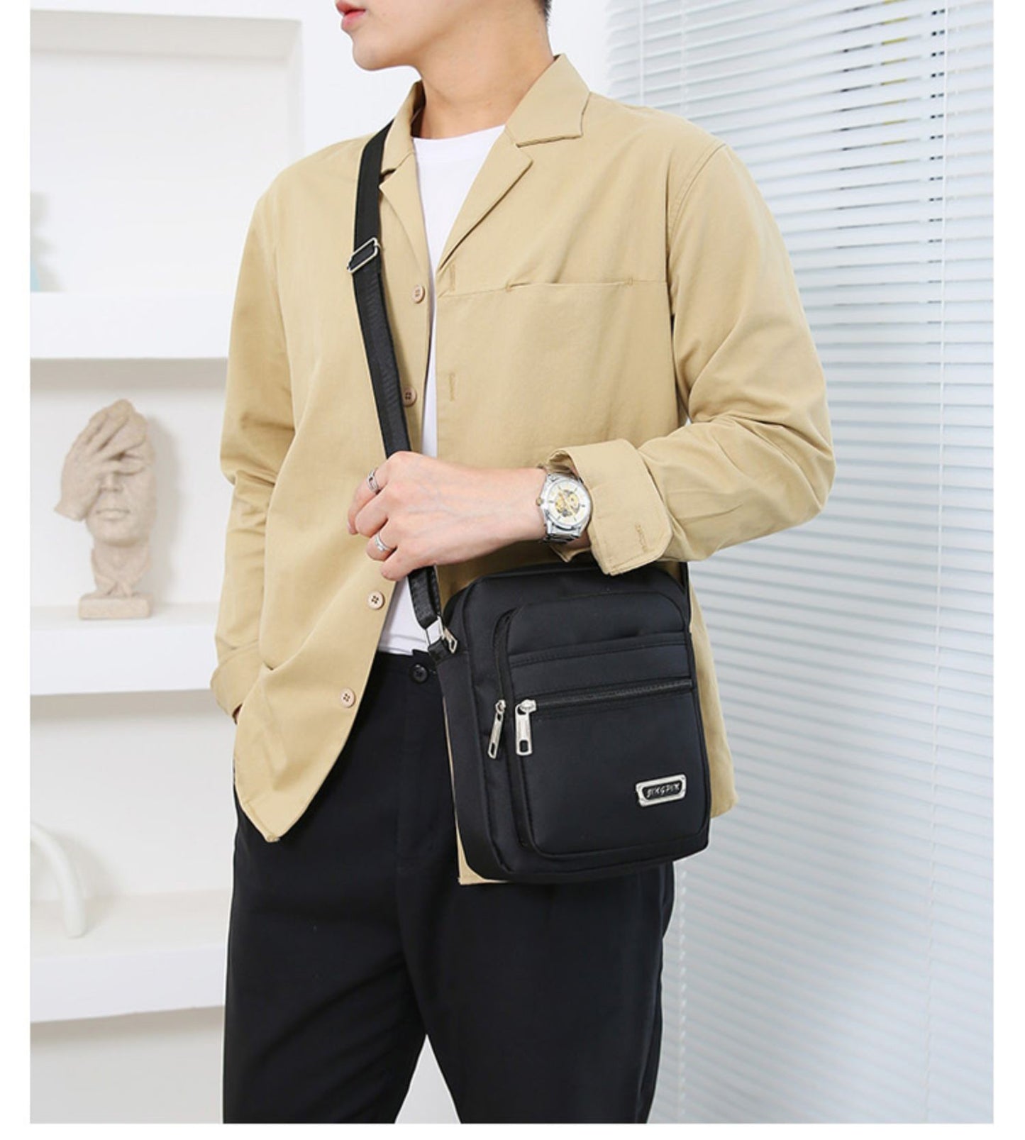 Waist Men's Crossbody Messenger Bags Male Canvas Shoulder Bags Men Handbag Chest Shoulder Belt Bag Casual Large Boy Satchel Grey