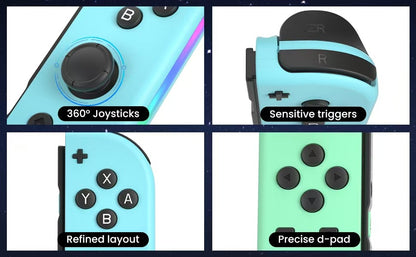 Wireless Switch L/R Controllers Hall Joystick RGB Colorful Light BT 5.3 Wake Up Six-Axis Vibrating Joypad For Switch/Lite/Oled