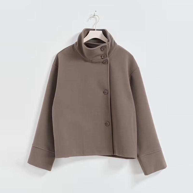 Women Fashion Stand Collar Woolen Jacket Single Breasted Long Sleeve Female Coat 2025 Autumn Chic Street Office Short Outerwears