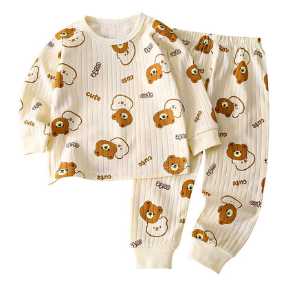 Kids Casual Autumn Long Sleeve Pajamas Set Boys and Girls Cartoon Print Home Wear Comfortable Soft Fabric Sleepwear