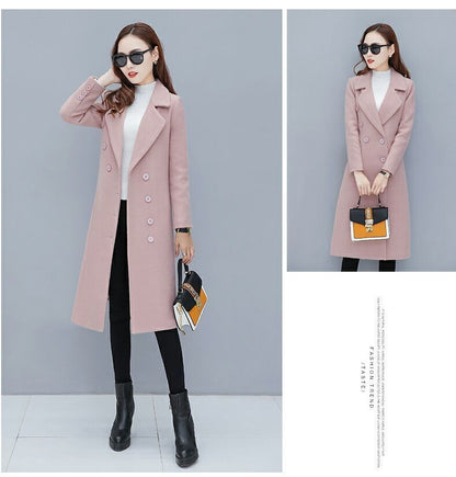 Medium-Length Women's Woolen Jacket Spring Autumn Winter Warm Simple Long Sleeve Overcoat Long Style For All Seasons