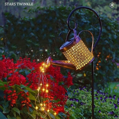 Metal Lantern Solar Watering Can Light - Outdoor Waterproof Shower Lights for Garden Decorations LED Fairy Art Decorative Lights
