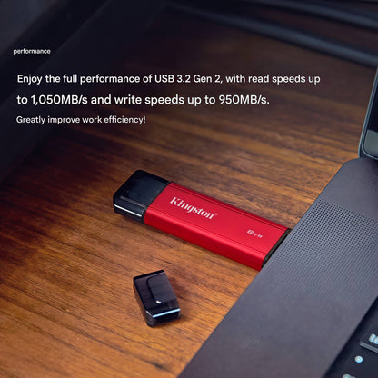 Pendrive USB de estado sólido portátil de alta capacidade Kingston, interface dupla USB 3.2/Gen2 Tipo-C, 1TB